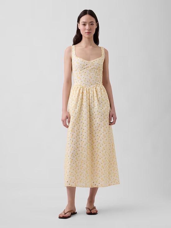 GAP Dresses & Skirts - GAP Yellow Floral Midi Dress with Sweetheart Bodice